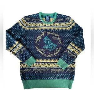 Lord of the Rings Box Lunch Ugly Christmas Sweater Size Large Green 100% Acrylic